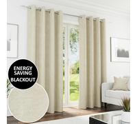 Enhanced Living Cream 100% Blackout Chenille Thermal Eyelet Curtains for Living Room/Bedroom - 90" (229cm) Width x 72" (183cm) Drop