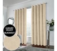 Enhanced Living Cream 100% Blackout Luxury Supersoft Velvet Thermal Eyelet Curtains for Living Room & Bedrooms - 66" (168cm) Width x 54" (137cm) Drop