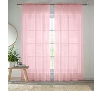 Enhanced Living Crystal Plain Sheer Voile Panel Curtains Panel - Pair with Rod Pocket Header - Pink - 57" (145cm) Width x 54" (137cm) Drop