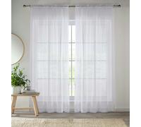 Enhanced Living Crystal Plain Sheer Voile Panel Curtains Panel - Pair with Rod Pocket Header - White - 57" (145cm) Width x 54" (137cm) Drop