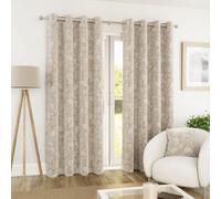 Enhanced Living Cuba Floral Trail Print Suede Cream Thermal Blackout Eyelet Curtains (Pair) - 90 X 90 Inch (229 X 229Cm)