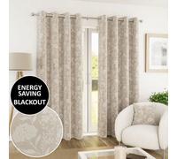 Enhanced Living Cuba Subtle Floral Print Blackout Eyelet Curtains 168x137cm Cream