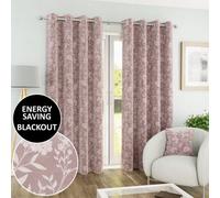 Enhanced Living Cuba Subtle Floral Print Blackout Eyelet Curtains 168x229cm Pink