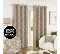 Enhanced Living Cuba Floral Trail Print Suede Sand Thermal Blackout Eyelet Curtains (Pair) - 90 X 90 Inch (229 X 229Cm)