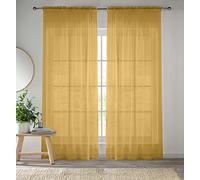 Enhanced Living Gold Voile Curtains for Living Room Panel Pair - 57 Wide x 48 Drop - Plain Woven Slot Top Sheer Curtains (57"x48") 145x122cm