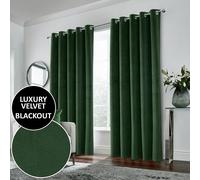 Enhanced Living Green 100% Blackout Luxury Supersoft Velvet Thermal Eyelet Curtains for Living Room & Bedrooms - 46" (117cm) Width x 72" (183cm) Drop