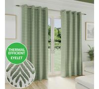 Enhanced Living Green Geometric Leaf Pattern Room Darkening Thermal Energy Saving Pair of Curtains with Eyelet Header For Living Room & Bedrooms - 90" (229cm) Width x 72" (183cm) Drop