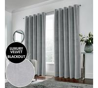 Enhanced Living Hampton Grey Velvet Blackout Thermal Ring Curtain 117x137cm Grey