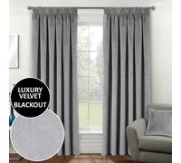 Enhanced Living Oxford Grey Velvet Blackout Tape Top Curtains 117x183cm Grey