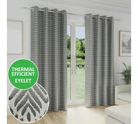 Enhanced Living 'Aspen' Grey Geometric Leaf Pattern Room Darkening - Pair of Thermal Curtains with Eyelet Header | Size: 229 cm width x 183 cm drop Enhanced Living Grey 229 cm width x 183 cm drop