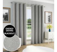 Enhanced Living Grey Herringbone Jacquard Blackout Eyelet Curtains - Bedroom & Living Room - 46" (117cm) Width x 54" (137cm) Drop