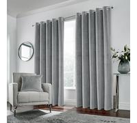 Enhanced Living Hampton Grey Velvet Blackout Thermal Eyelet Curtains 168 x 183cm - Wilko