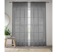 Enhanced Living Grey Voile Curtains for Living Room Panel Pair - 57 Wide x 90 Drop - Plain Woven Slot Top Sheer Curtains (57"x90") 145x229cm
