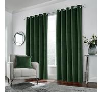 Enhanced Living Green Velvet, Supersoft, Blackout, Thermal Pair of Curtains with Eyelet Top - 100% Blackout, Energy Saving, Noise Reducing, Thermal Curtain 90 x 108 inch (229x275cm)
