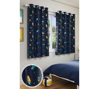 Enhanced Living Infinity Kids Blue Space & Football Curtain - Thermal, Eyelet Header | Size: 168 cm width x 183 cm drop Enhanced Living Blue 168 cm width x 183 cm drop