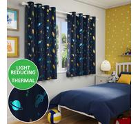 Enhanced Living Infinity Room Darkening Thermal Blue Metallic Print Kid's Eyelet Curtains (Pair) 46 X 54 Inch (117X137Cm)
