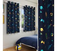 Enhanced Living Infinity Room Darkening Thermal Blue Metallic Print Kid's Eyelet Curtains (Pair) 46 X 72 Inch (117X183Cm)