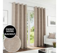 Enhanced Living Knightsbridge 100% Blackout Chenille Thermal Eyelet Curtains for Living Room/Bedroom - Sand - 66" (168cm) Width x 72" (183cm) Drop
