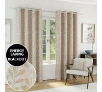 Enhanced Living Sherwood Natural Blackout Jacquard Eyelet Curtains 117x137cm Beige