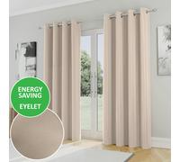 Enhanced Living Natural Plain Supersoft Thermal Room Darkening Eyelet Curtain - Pair for Living Room & Bedrooms - 46" (117cm) Width x 72" (183cm) Drop