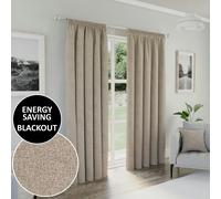 Enhanced Living Natural Textured Basketweave 100% Blackout Pencil Pleat Thermal Energy Saving Curtains - Ideal for Living Rooms & Bedrooms - Natural - 46" (117cm) Width x 54" (137cm) Drop