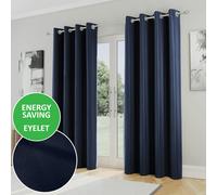 Enhanced Living Navy Plain Supersoft Thermal Room Darkening Eyelet Curtain - Pair for Living Room & Bedrooms - 46" (117cm) Width x 54" (137cm) Drop