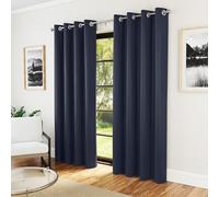 Enhanced Living 66x54" Navy Eyelet Nightfall Pair of Room Darkening, Supersoft Thermal, Energy Saving & Noise Reducing Curtains (168x137cm), Blue