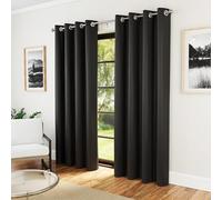 Enhanced Living Nightfall Plain Supersoft Black Thermal Blockout Eyelet Curtains - 90 x 90 inch (229 x 229cm) - Energy Saving & Noise Reducing Curtains for Living Room & Bedroom