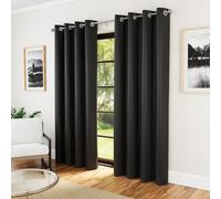 Enhanced Living Nightfall Plain Supersoft Black Thermal Blockout Eyelet Curtains (Pair) - 66 X 90 Inch (168 X 229Cm)