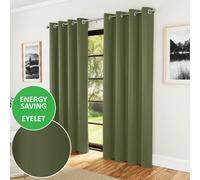Enhanced Living Nightfall Plain Supersoft Thermal Room Darkening Eyelet Curtain - Pair for Living Room & Bedrooms - 46" (117cm) Width x 72" (183cm) Drop - Green