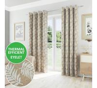Enhanced Living Oakland Floral Leaf Pattern Thermal Room Darkening Pair of Curtains With Eyelets For Living Room & Bedroom - Latte - 90" (229cm) Width x 90" (229cm) Drop