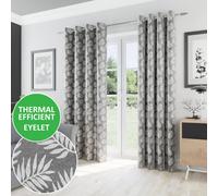 Enhanced Living Oakland Grey Leaf Pattern, Thermal, Room Darkening Pair Of Curtains With Eyelet Top - 46 X 72 Inch (117X183Cm)