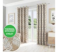 Enhanced Living Oakland Latte Leaf Print Blackout Eyelet Thermal Curtains 168 x 229cm - Brown - Wilko