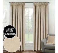 Enhanced Living Oxford Velvet 100% Blackout Tape Top Curtains 229x183cm Cream
