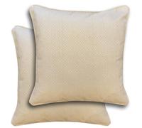 Enhanced Living Pair of Chester Natural Cushion Covers 43x43cm - Herringbone Design with Piped Edge - Double-Sided, Zip Opening - Covers Only, No Inserts