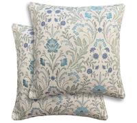 Enhanced Living Pair of Cotswold Blue Floral Pattern Cushion Covers 45x45cm - Floral Design with Piped Edge - Double-Sided, Zip Opening - Covers Only, No Inserts