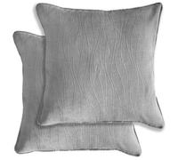 Enhanced Living Pair of Goodwood Silver Textured Wave Pattern Cushion Covers 43x43cm - Embossed Wave Design with Piped Edge - Double-Sided, Zip Opening - Covers Only, No Inserts