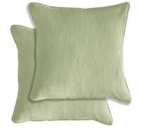Enhanced Living Pair of Goodwood Textured Wave Pattern Double Sided Zip Opening Piped Edge Cushion Covers - 43x43cm - Cases Only - Green