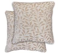 Enhanced Living Pair of Sherwood Natural Cushion Covers 43x43cm - Jacquard Leaf Design with Piped Edge - Double-Sided, Zip Opening - Covers Only, No Inserts