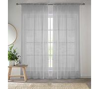 Enhanced Living Pair of Silver Slot Top Voile Curtains (57" Wide x 72" Drop) 145 x 183cm - Plain Woven Set of 2 Sheer Curtains for Living Room & Bedroom