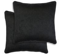 Pair of Vogue Textured Double Sided Zip Opening Piped Edge Cushion Covers - 43x43cm - Cases Only Enhanced Living Black 43cm x 43cm