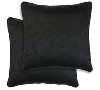 Enhanced Living Pair of Vogue Textured Double Sided Zip Opening Piped Edge Cushion Covers - 43x43cm - Cases Only - Black