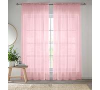 Sheer Plain Woven Voile Slot Top Curtain Panel Pair Enhanced Living Pink 145cm width x 122cm drop