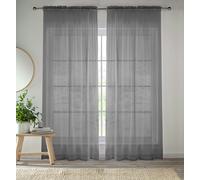 Enhanced Living Grey Voile Curtains for Living Room Panel Pair - 57 Wide x 48 Drop - Plain Woven Slot Top Sheer Curtains (57"x48") 145x122cm