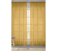 Enhanced Living Gold Plain Woven Voile Slot Top Curtain Panel Pair (57x48) 145x122cm, CRY26PA48-PAIR, 145 x 122cm (57x48)