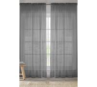 Sheer Plain Woven Voile Slot Top Curtain Panel Pair Enhanced Living Grey 145cm width x 183cm drop