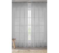 Pair of Slot Top Sheer Plain Woven Voile Curtain Panels - Silver / 137cm
