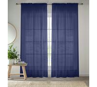 Enhanced Living Navy Voile Curtains for Living Room Panel Pair - 57 Wide x 48 Drop - Plain Woven Slot Top Sheer Curtains (57"x48") 145x122cm