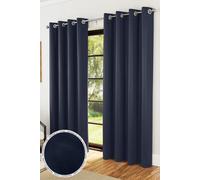 Enhanced Living Nightfall Eyelet Blackout Curtains - Thermal Navy Blue Curtains for Bedroom - 90x90 inch (229x229 cm) - 230gsm, Supersoft, Energy Saving & Noise Reducing - 2 x Curtain Panels