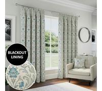 Enhanced Living Red 100% Blackout Floral Thermal Pair of Curtains Tape Top Header Curtains for Living Rooms and Bedrooms - 90" (229cm) Width x 108" (274cm) Drop - Blue